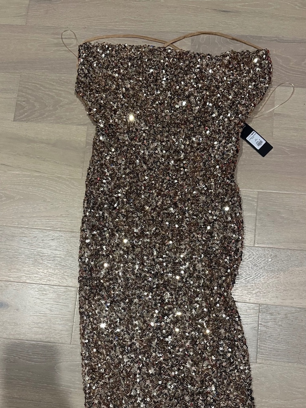 NWT gold sequin mini spaghetti strap dress